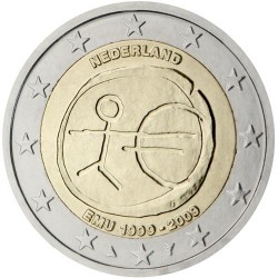 HOLANDA 2 EUROS 2009 EMU 10 ANIVERSARIO @ESCASA@ MONEDA BIMETALICA SC The Netherlands