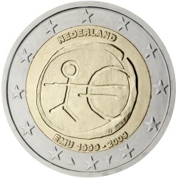 HOLANDA 2 EUROS 2009 EMU 10 ANIVERSARIO @ESCASA@ MONEDA BIMETALICA SC The Netherlands