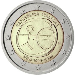 ITALYA 2 EUROS 2009 EMU ANNIVERSARY UNC BIMETALLIC