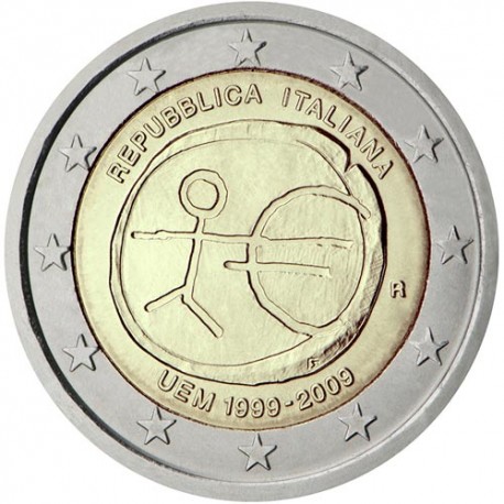 ITALIA 2 EUROS 2009 EMU 10 ANIVERSARIO MONEDA BIMETALICA SC Italy