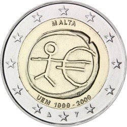 MALTA 2 EUROS 2009 EMU ANNIVERSARY EMU UNC BIMETALLIC