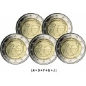 ALEMANIA 2 EUROS 2009 A+D+F+G+J EMU 10 ANIVERSARIO 5 MONEDAS BIMETALICA SC Germany