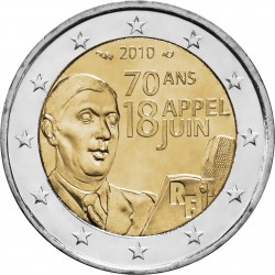 FRANCE 2 EUROS 2010 DE GAULLE 1945 UNC BIMETALLIC