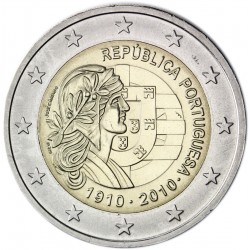 PORTUGAL 2 EUROS 2010 100th ANNIVERSARY REPUBLIC UNC BIMETALLIC