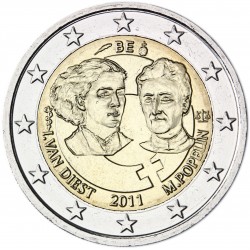 BELGIUM 2 EUROS 2011 VAN DIEST POPELIN UNC BIMETALLIC