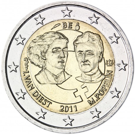 BELGICA 2 EUROS 2011 I. VAN DIEST & M. POPELIN SC BIMETALICA MONEDA CONMEMORATIVA Belgium Belgique