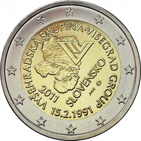 ESLOVAQUIA 2 EUROS 2011 TRATADO DE VISEGRADO 20 ANIVERSARIO SC BIMETALICA MONEDA CONMEMORATIVA Slovakia Slowakie