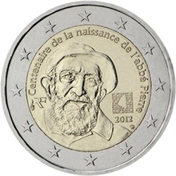 FRANCE 2 EUROS 2012 ABBE PIERRE UNC BIMETALLIC