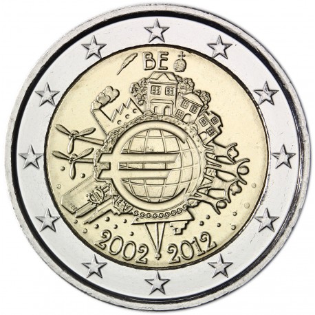BELGICA 2 EUROS 2012 X ANIVERSARIO DEL EURO SC MONEDA CONMEMORATIVA BIMETALICA Belgium