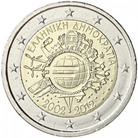 GRECIA 2 EUROS 2012 X ANIVERSARIO DEL EURO SC MONEDA CONMEMORATIVA BIMETALICA Greece