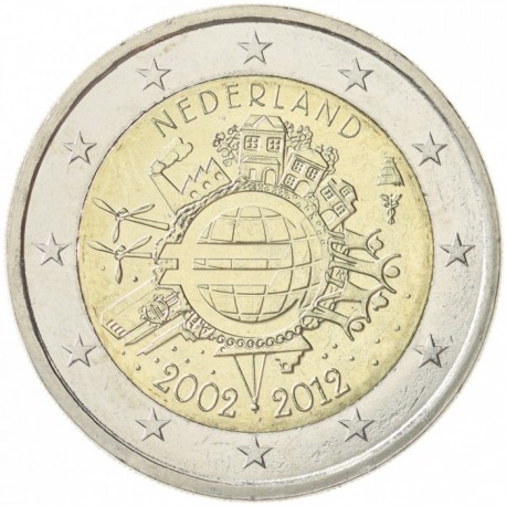 HOLANDA 2 EUROS 2012 X ANIVERSARIO DEL EURO SC @RARA@ MONEDA CONMEMORATIVA BIMETALICA The Netherlands