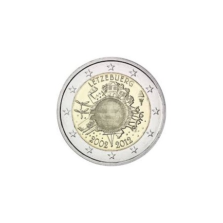 LUXEMBURGO 2 EUROS 2012 X ANIVERSARIO DEL EURO SC @RARA@ MONEDA CONMEMORATIVA BIMETALICA Luxembourg