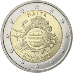 MALTA 2 EUROS 2012 X ANIVERSARIO DEL EURO SC @RARA@ MONEDA CONMEMORATIVA BIMETALICA