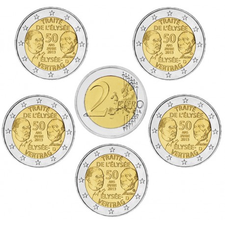 ALEMANIA 2 EUROS 2013 A+D+F+G+J TRATADO del ELISEO 50 ANIVERSARIO SC MONEDA CONMEMORATIVA Germany BRD