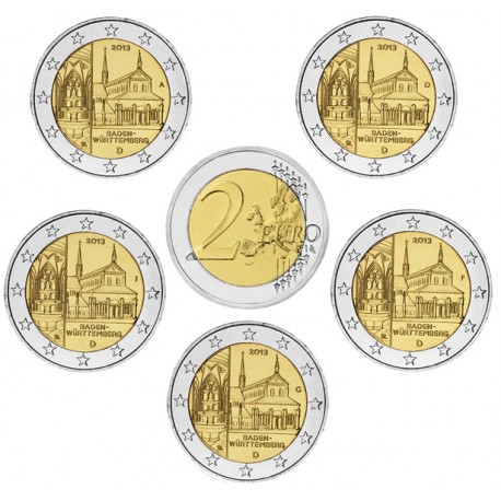 ALEMANIA 2 EUROS 2013 A+D+F+G+J ABADIA de MAULBRONN en BADEN SC MONEDA CONMEMORATIVA Germany BRD