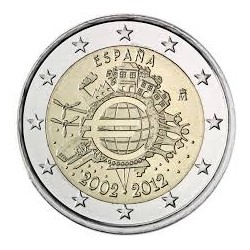 ESPAÑA 2 EUROS 2012 X ANIVERSARIO DEL EURO SC MONEDA CONMEMORATIVA BIMETALICA Spain