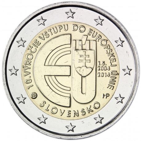 ESLOVAQUIA 2 EUROS 2014 ENTRADA EN LA EUROPA UE 10 ANIVERSARIO SC MONEDA CONMEMORATIVA Slovakia