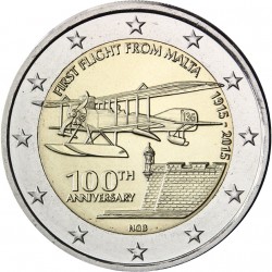 . 2 EUROS 2015 MALTA PRIMER VUELO EN AVION SC MONEDA COIN