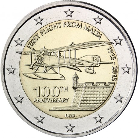 MALTA 2 EUROS 2015 PRIMER VUELO EN AVION SC MONEDA CONMEMORATIVA @ESCASA@