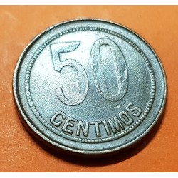 @ORLA DE PUNTOS CUADRADA@ ESPAÑA 50 CENTIMOS 1937 DAMA MONEDA DE COBRE República Española ERROR VARIANTE