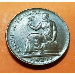 @ORLA DE PUNTOS CUADRADA@ ESPAÑA 50 CENTIMOS 1937 DAMA MONEDA DE COBRE República Española ERROR VARIANTE