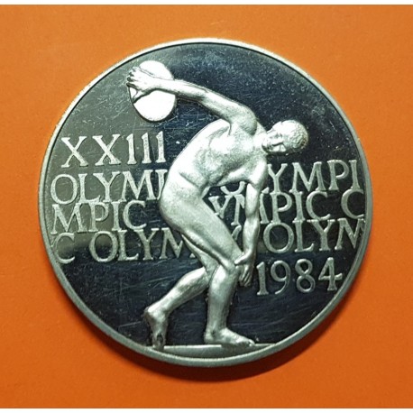 @OFERTA@ ESTADOS UNIDOS MEDALLA 1984 DISCOBOLO y ANTORCHA SOUVENIR DE LA VILLA OLIMPICA EN LOS ANGELES NICKEL SC-
