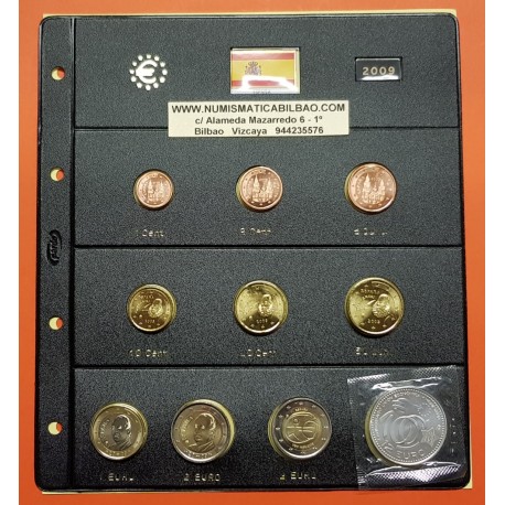ESPAÑA MONEDAS EURO 2009 SC 1+2+5+10+20+50 Centimos 1+2 EUROS + 2€ EMU + 12 EUROS 2009 EMU PLATA + HOJA DE PARDO