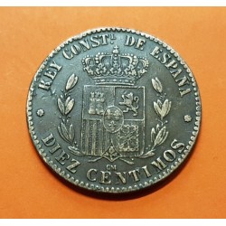 @FALSA DE EPOCA@ ESPAÑA Rey ALFONSO XII 10 CENTIMOS 1878 OM REY y ESCUDO KM.675 MONEDA DE BRONCE MBC-