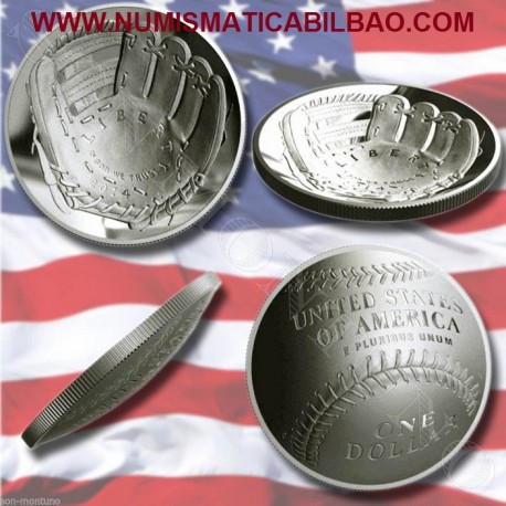 . @AGOTADA y MUY RARA@ ESTADOS UNIDOS 1 DOLAR 2014 PELOTA GUANTE DE BEISBOL MONEDA DE PLATA PROOF US MINT BASEBALL HALL OF FAME