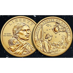 ESTADOS UNIDOS 1 DOLAR 2019 D INDIA SACAGAWEA, ASTRONAUTA y COHETE SC MONEDA DE LATON USA 1 Dollar NATIVE