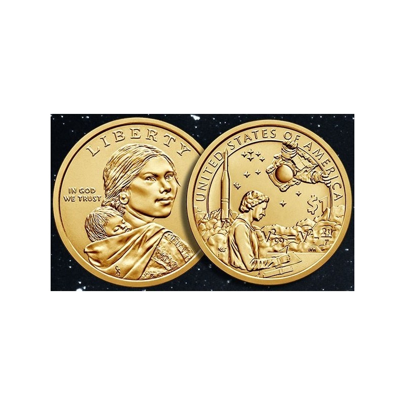 ESTADOS UNIDOS 1 DOLAR 2019 D INDIA SACAGAWEA, ASTRONAUTA y COHETE SC MONEDA DE LATON USA 1 Dollar NATIVE