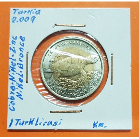 TURQUIA 1 LIRA 2009 TORTUGA KM.1264 MONEDA BIMETALICA SC Turkey 1 Lirasi LOGGERHEAD SEA TURTLE