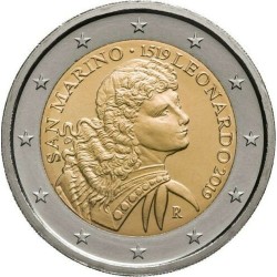 SAN MARINO 2 EUROS 2019 LEONARDO DA VINCI 500 AÑOS DE SU MUERTE SC 1ª MONEDA CONMEMORATIVA EN ESTUCHE/BLISTER