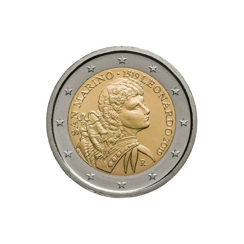 SAN MARINO 2 EUROS 2019 LEONARDO DA VINCI 500 AÑOS DE SU MUERTE SC 1ª MONEDA CONMEMORATIVA EN ESTUCHE/BLISTER