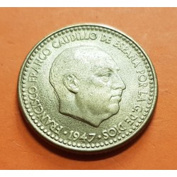 ESPAÑA 1 PESETA 1947 * 19 53 FRANCO y AGUILA FRANQUISTA MONEDA DE LATON SC- @ACUÑACION FLOJA@ ESTADO ESPAÑOL