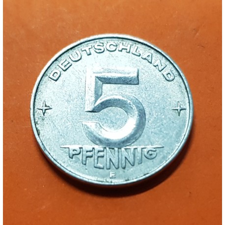 ALEMANIA DEMOCRATICA 5 PFENNIG 1952 E ESCUDO y VALOR KM.5 MONEDA DE ALUMINIO EBC Germany DDR RDA 5 Pfn
