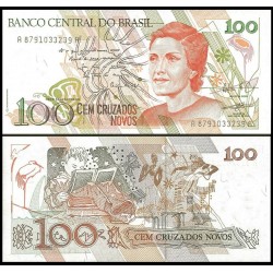 BRASIL 100 CRUZADOS NOVOS 1989 NIÑO LEYENDO Pick 220B RARA Firma 27 BILLETE SC Brazil 100 Cruceiros UNC BANKNOTE