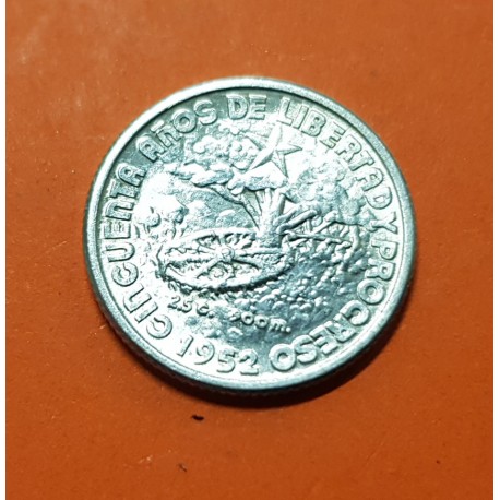 CARIBE 10 CENTAVOS 1952 BANDERA y ARBOL 50 AÑOS DE LIBERTAD y PROGRESO KM.23 MONEDA DE PLATA SC silver coin