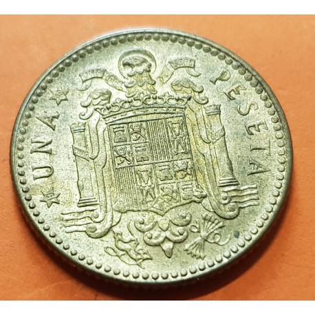 ESPAÑA 1 PESETA 1947 * 19 49 FRANCO y AGUILA FRANQUISTA MONEDA DE LATON SC y BRILLO ORIGINAL @PUNTITOS@ ESTADO ESPAÑOL 1