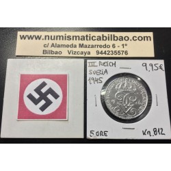 SUECIA 5 ORE 1945 CORONAS KM.812 @MANCHITAS@ MONEDA DE HIERRO OCUPACION NAZI III REICH WWII Sweden