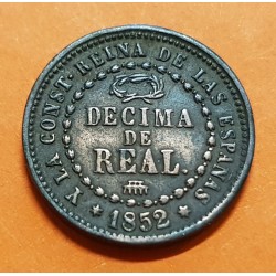 @RARA@ ESPAÑA Reina ISABEL II DECIMA DE REAL 1852 Ceca de SEGOVIA KM.590 MONEDA DE COBRE Spain