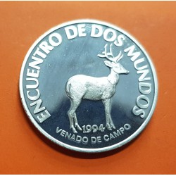 URUGUAY 200 PESOS 1994 II SERIE IBEROAMERICANA 2ª ANIMALES EN EXTINCION VENADO DE CAMPO KM.107 MONEDA DE PLATA PROOF