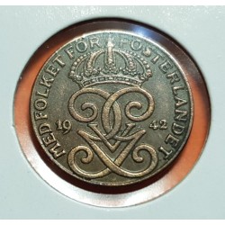 SUECIA 2 ORE 1942 CORONAS KM.778 MONEDA DE BRONCE Sweden OCUPACION NAZI III REICH WWII