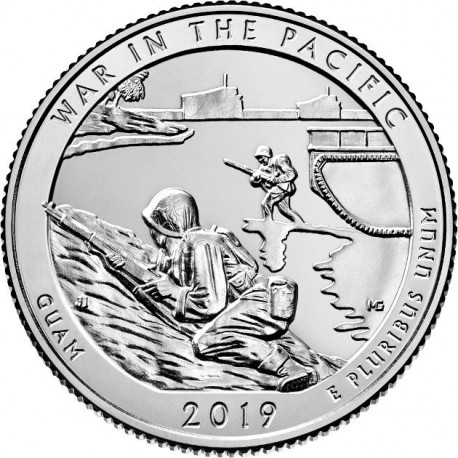 @3ª MONEDA@ ESTADOS UNIDOS 25 CENTAVOS 2019 D Parque Nacional WAR IN THE PACIFIC - SOLDADOS en GUAM NICKEL SC USA Quarter