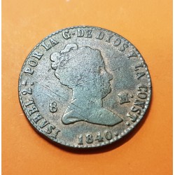 ESPAÑA Reina ISABEL II 8 MARAVEDIES 1840 Ceca de SEGOVIA KM.531.3 MONEDA DE COBRE MBC++ Spain Maravedis 1