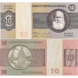 BRASIL 10 CRUZEIROS 1980 DON PEDRO II Pick 138E BILLETE SC Brazil UNC BANKNOTE