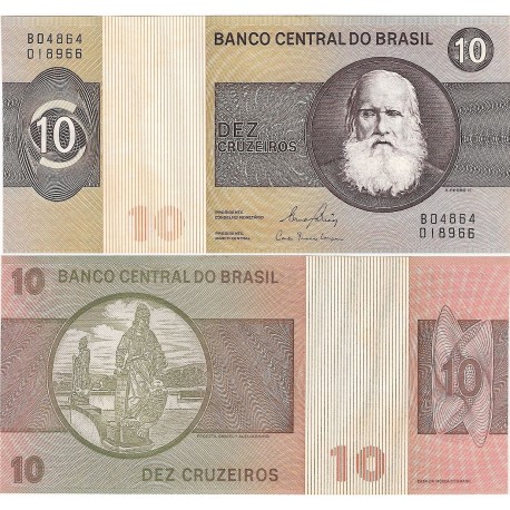 BRASIL 10 CRUZEIROS 1980 DON PEDRO II Pick 138E BILLETE SC Brazil UNC BANKNOTE