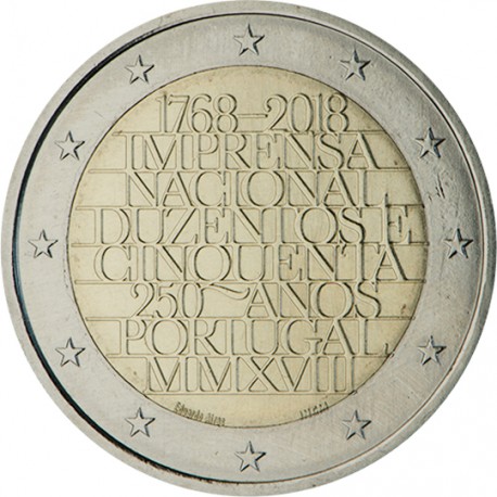 PORTUGAL 2 EUROS 2018 IMPRENTA NACIONAL 250 ANIVERSARIO SC MONEDA CONMEMORATIVA 2 Euro coin
