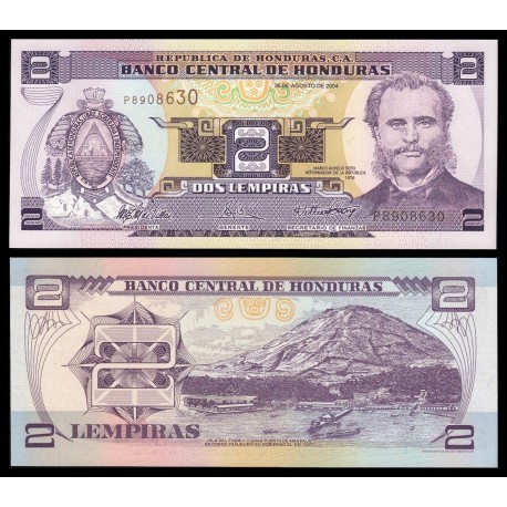 HONDURAS 2 LEMPIRAS 2004 MARCO AURELIO SOTO ISLA DEL TIGRE y PUERTO Pick 80AE BILLETE SC UNC BANKNOTE