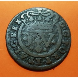 @RARA@ PORTUGAL X REIS 1721 ESCUDO del REY JUAN V KM.191 MONEDA DE COBRE MBC Portugal 10 REIS 1721